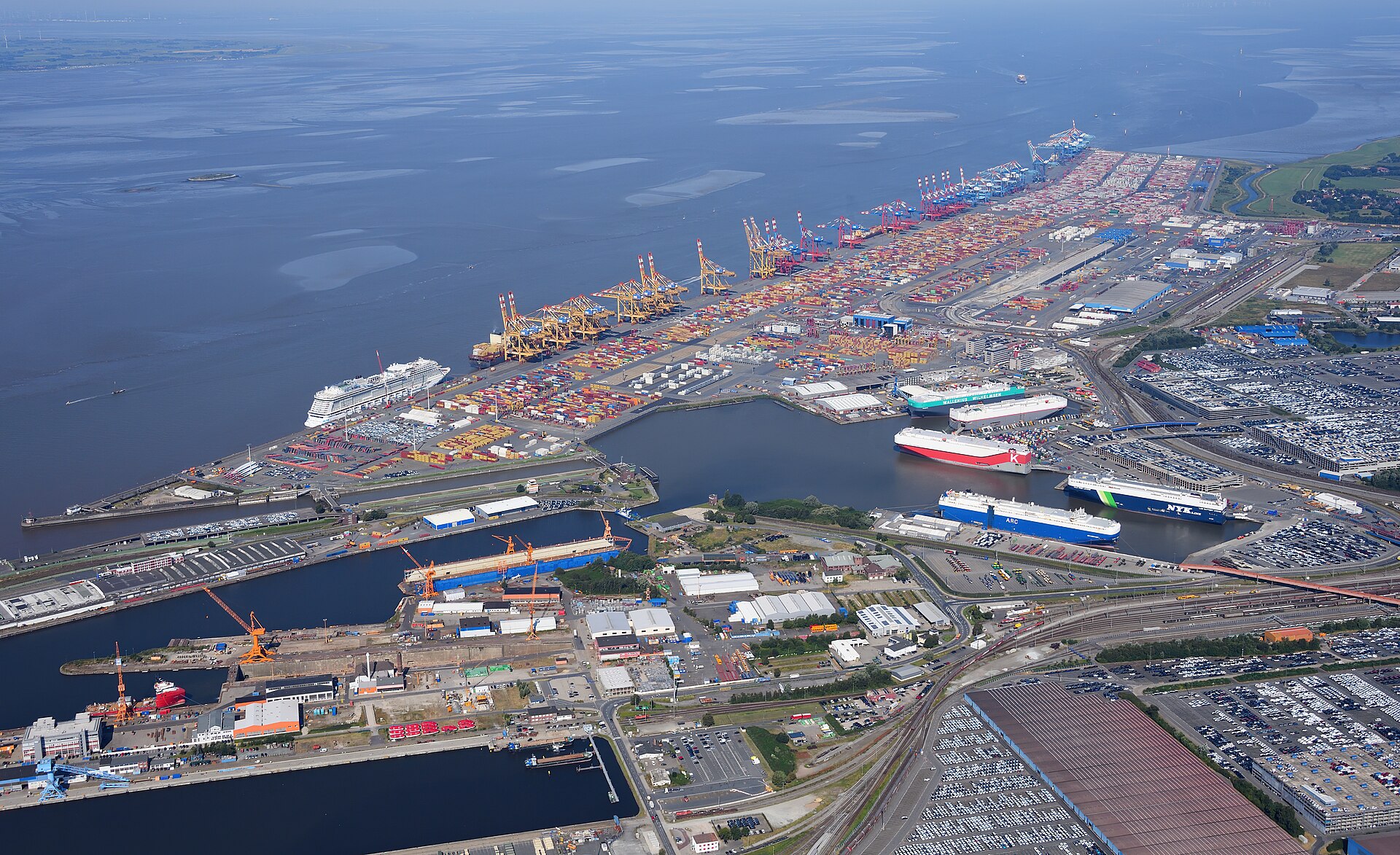 Aerial view of the Bremerhaven container shipping terminal